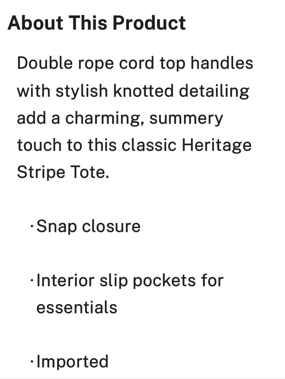 Victoria's Secret Heritage Stripe Rope Handle Tote Bag NEW SEALED MSRP $49.95