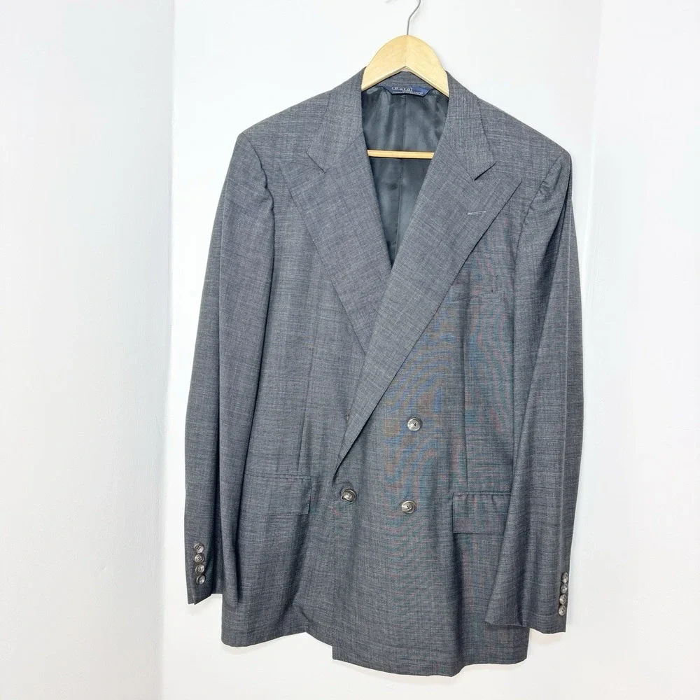 Vtg Polo Ralph Lauren Suit Jacket 42XL Relaxed Fit Double Breasted Wool 90s Gray