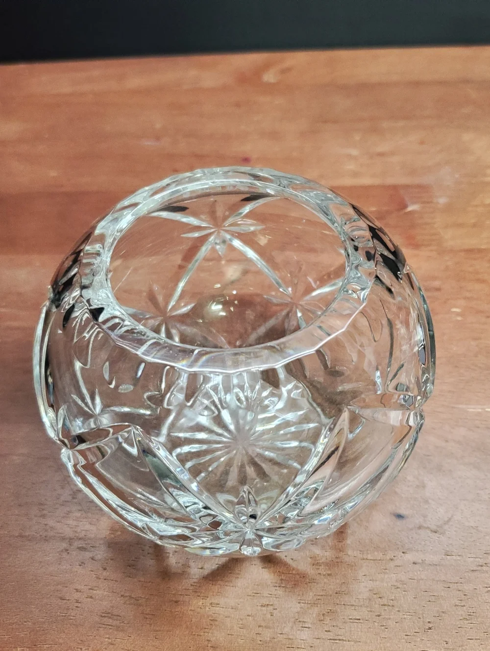 Vintage 4 Inch Bohemian Crystal Round Ball Cut Glass Rose Bowl Vase