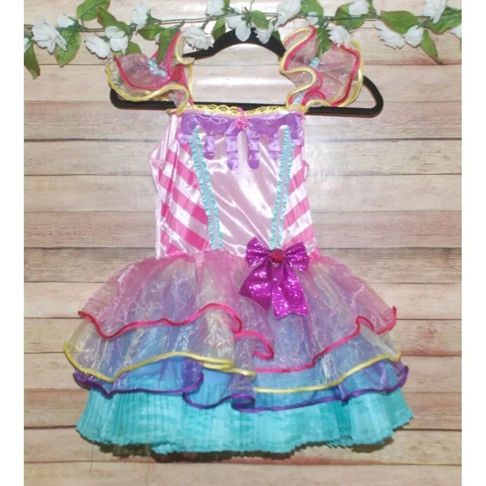 Girls Handmade Candy Girl Halloween Costume Tutu Dress Size M Layered Tulle Bow