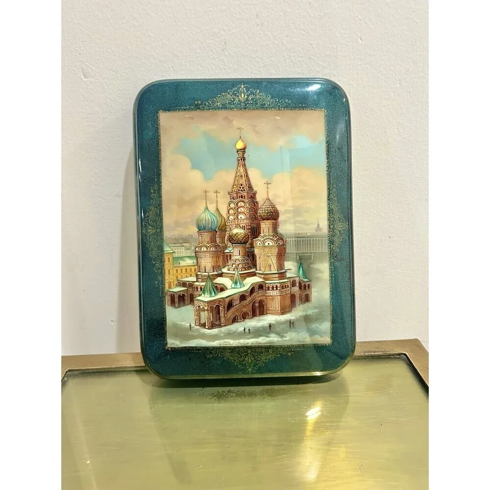 Signed Russian Lacquer Box St. Basil’s Cathedral Moscow Hand-Painted Hinged Box