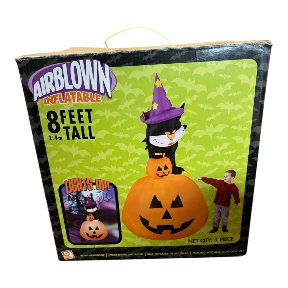 Rare‎ 2006 Gemmy 8ft Halloween Inflatable Airblown Black Cat on Pumpkin
