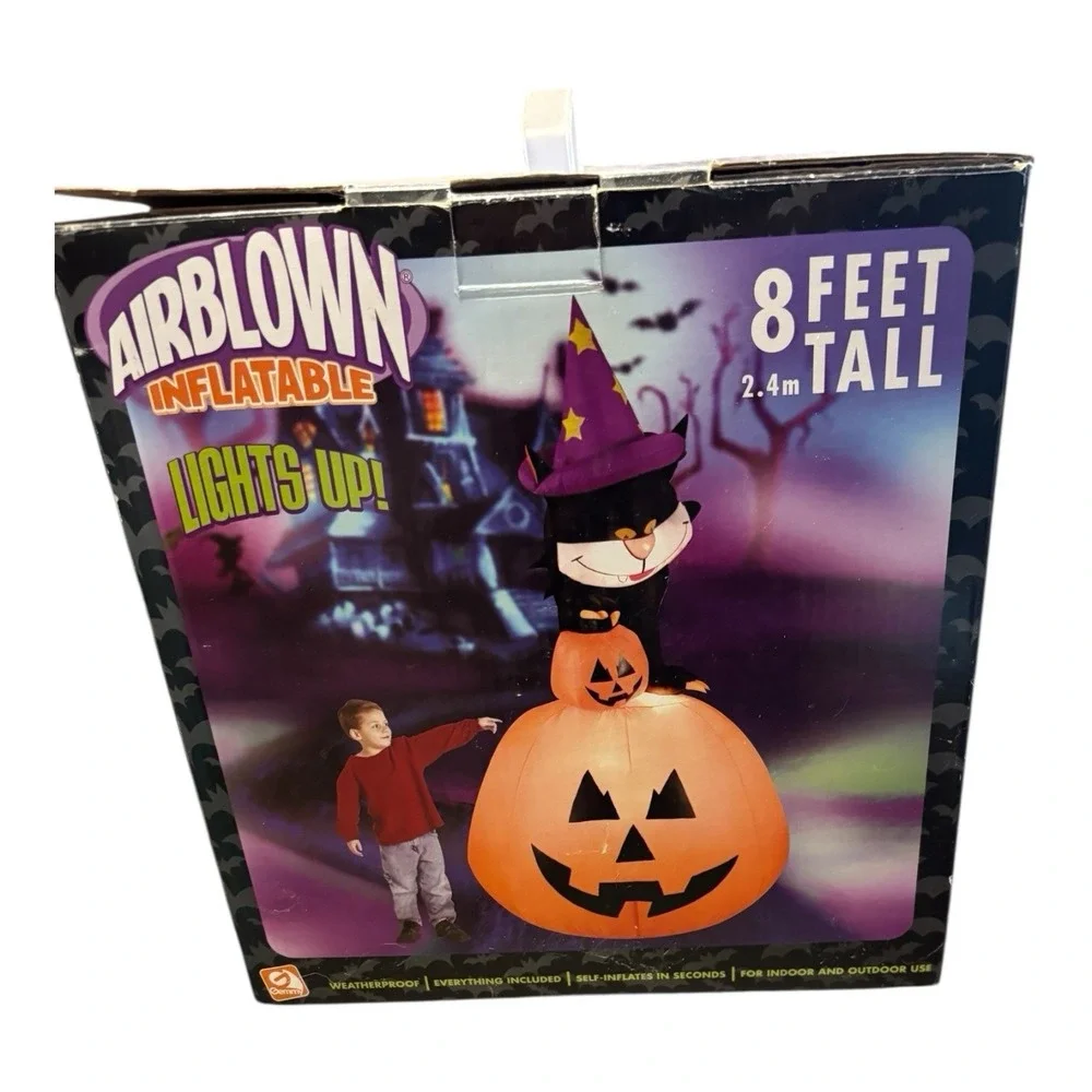 Rare‎ 2006 Gemmy 8ft Halloween Inflatable Airblown Black Cat on Pumpkin
