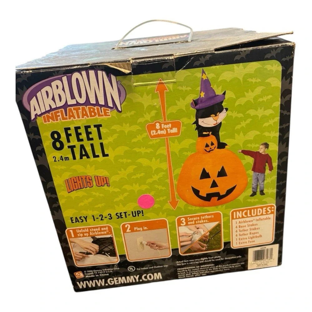 Rare‎ 2006 Gemmy 8ft Halloween Inflatable Airblown Black Cat on Pumpkin