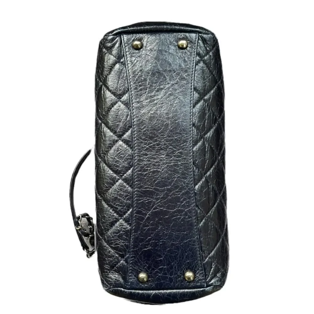 Chanel Accordion Large Quilted Crackled Handbag Blue
