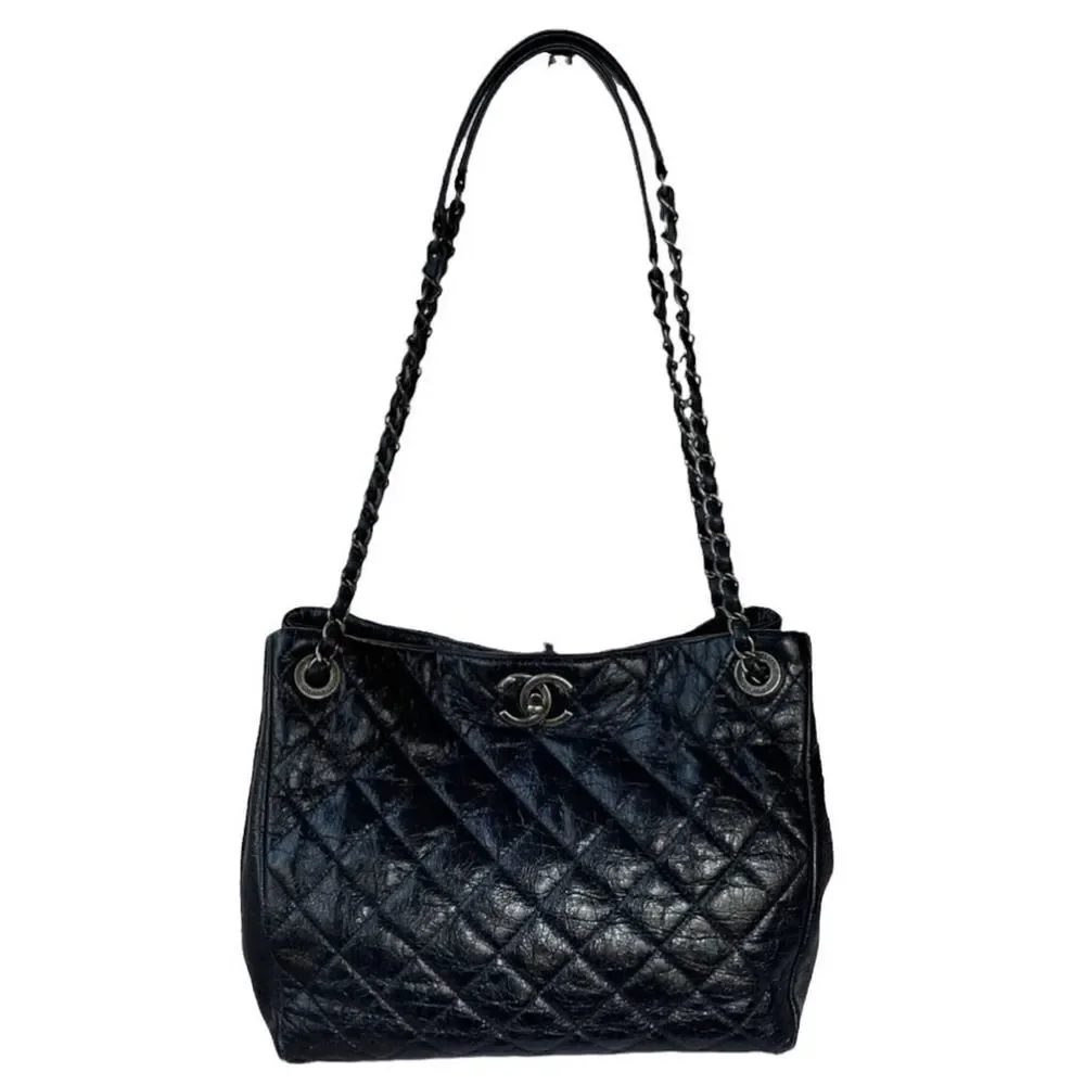 Chanel Accordion Large Quilted Crackled Handbag Blue