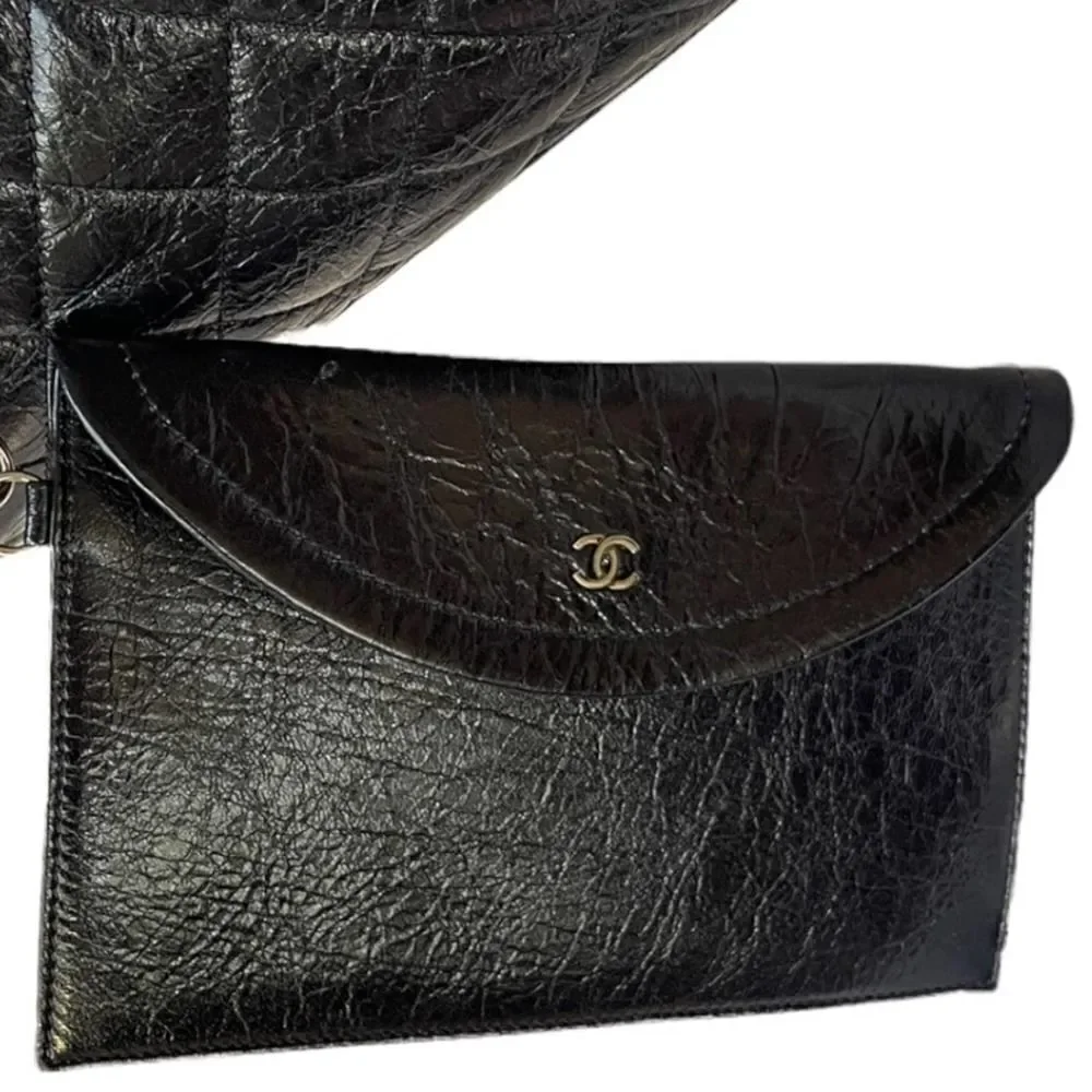 Chanel Accordion Large Quilted Crackled Handbag Blue