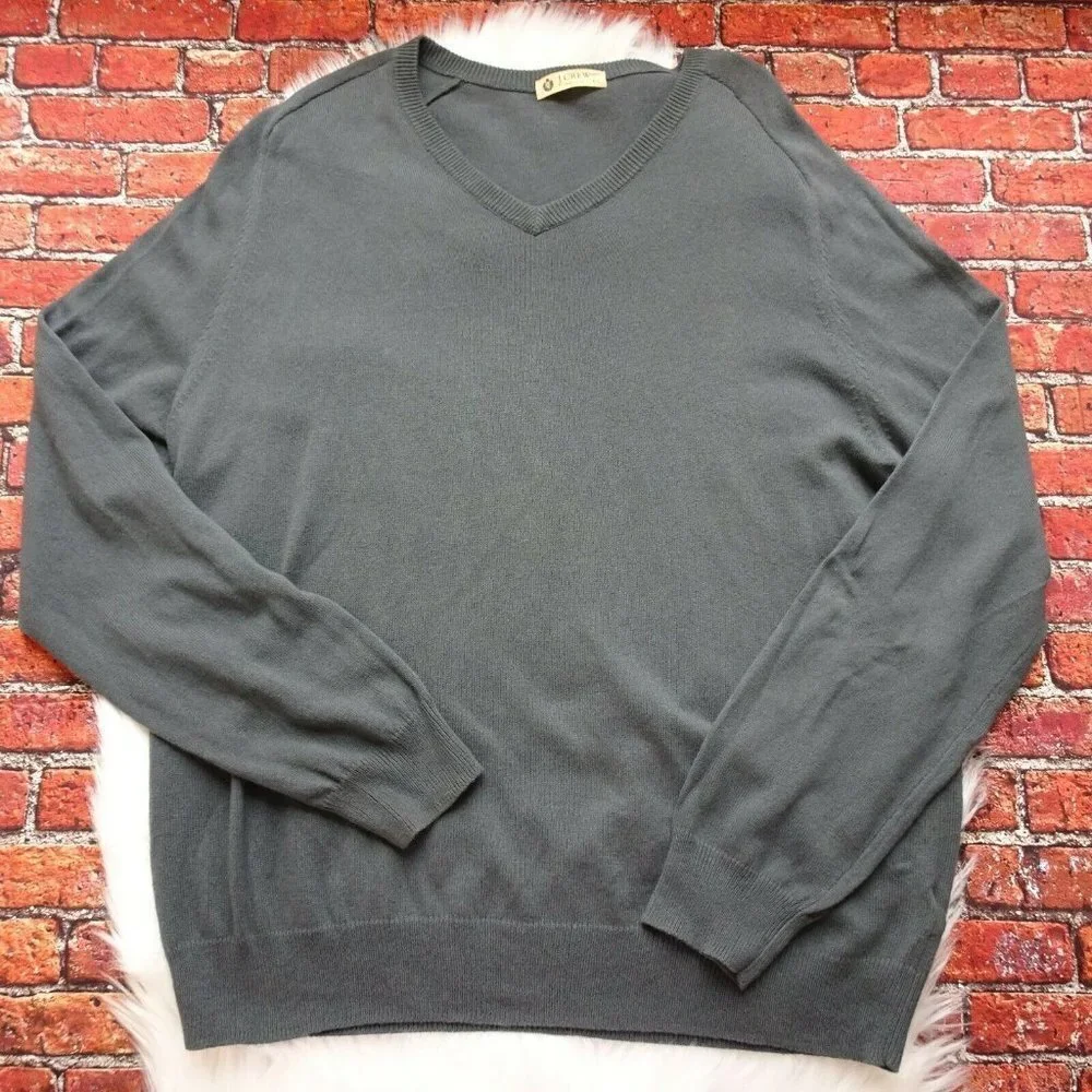 J. Crew Men's Sweater V-Neck Cotton Cashmere Gray Pullover Preppy Long Sleeve XL