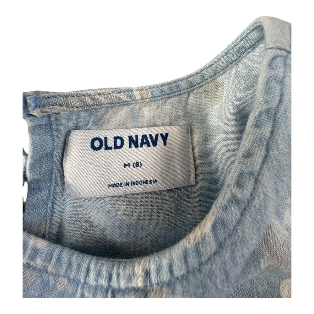 Old Navy Girls Chambray Tiered Dress‎ Size 8 Blue Floral Short Sleeve