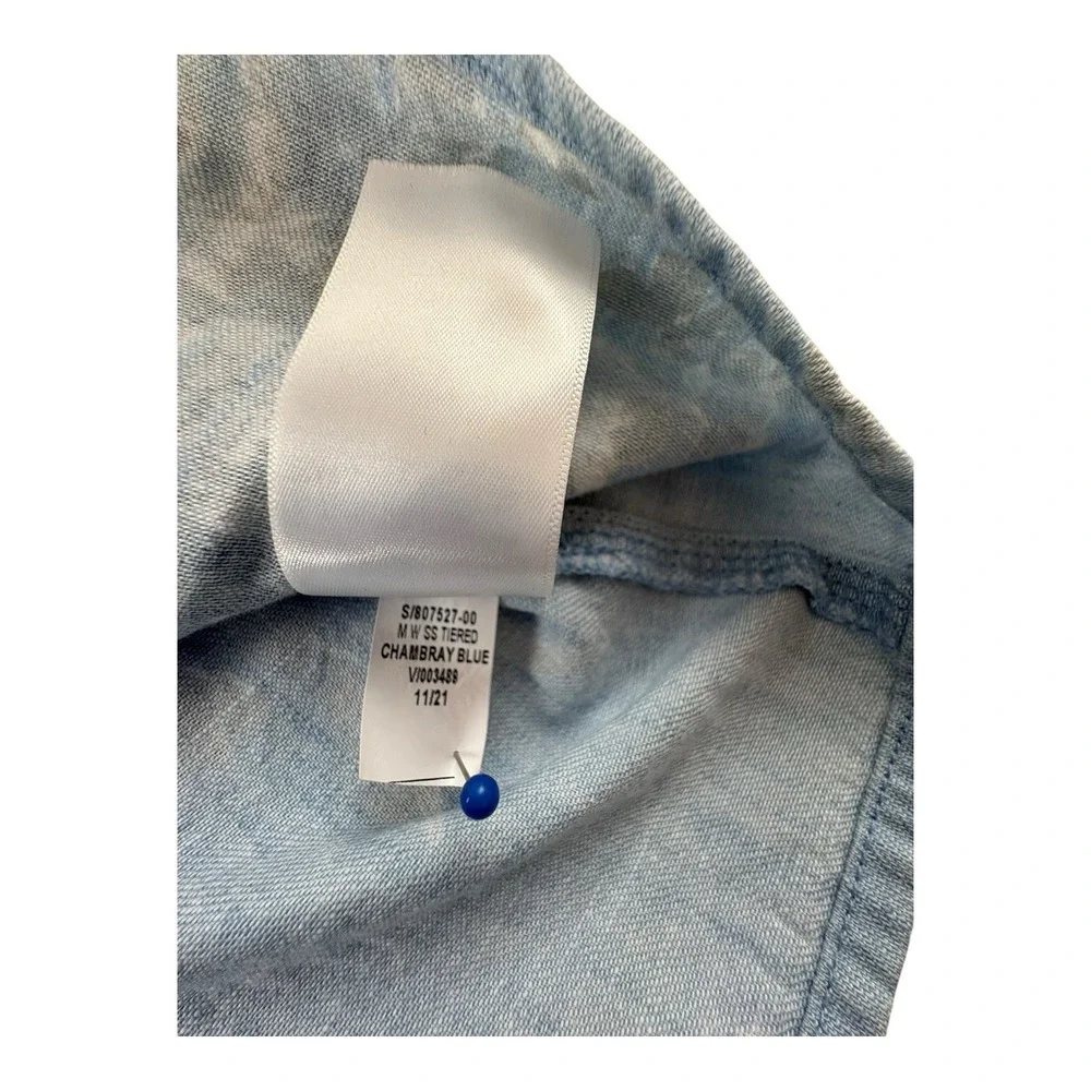 Old Navy Girls Chambray Tiered Dress‎ Size 8 Blue Floral Short Sleeve