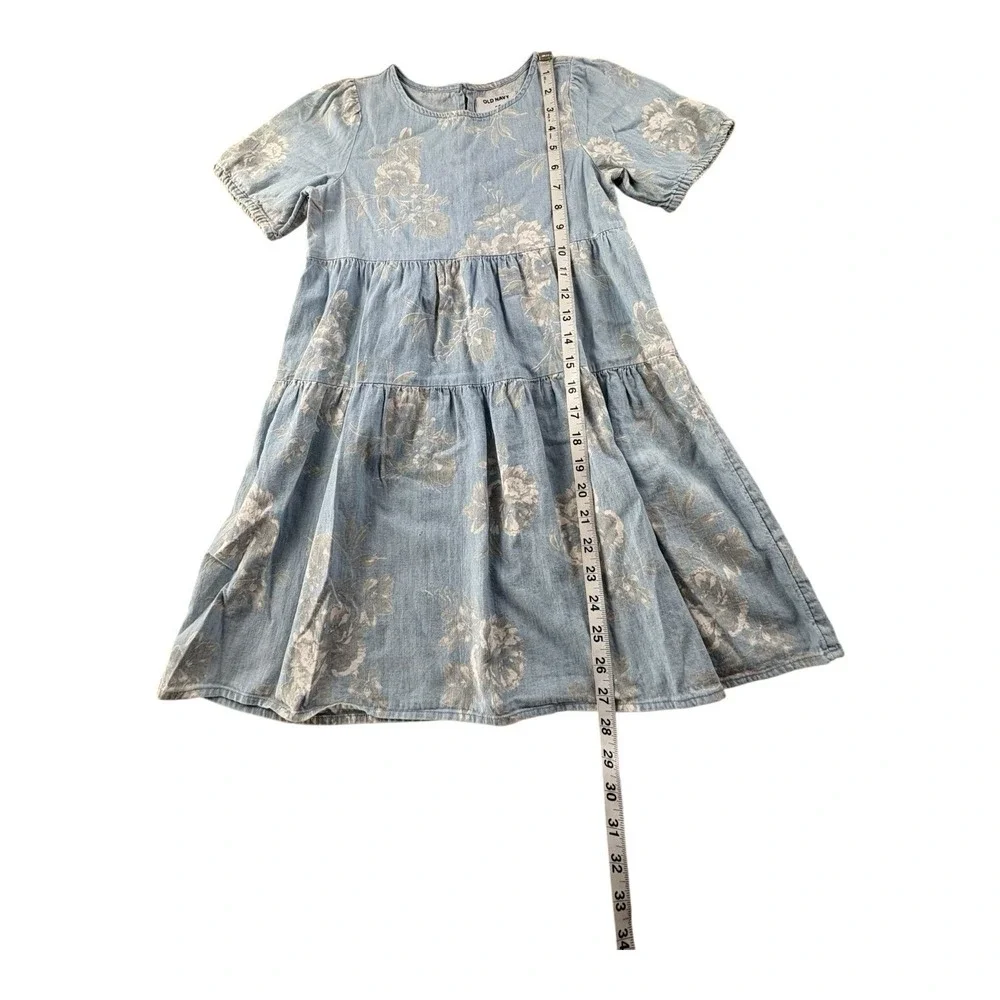 Old Navy Girls Chambray Tiered Dress‎ Size 8 Blue Floral Short Sleeve