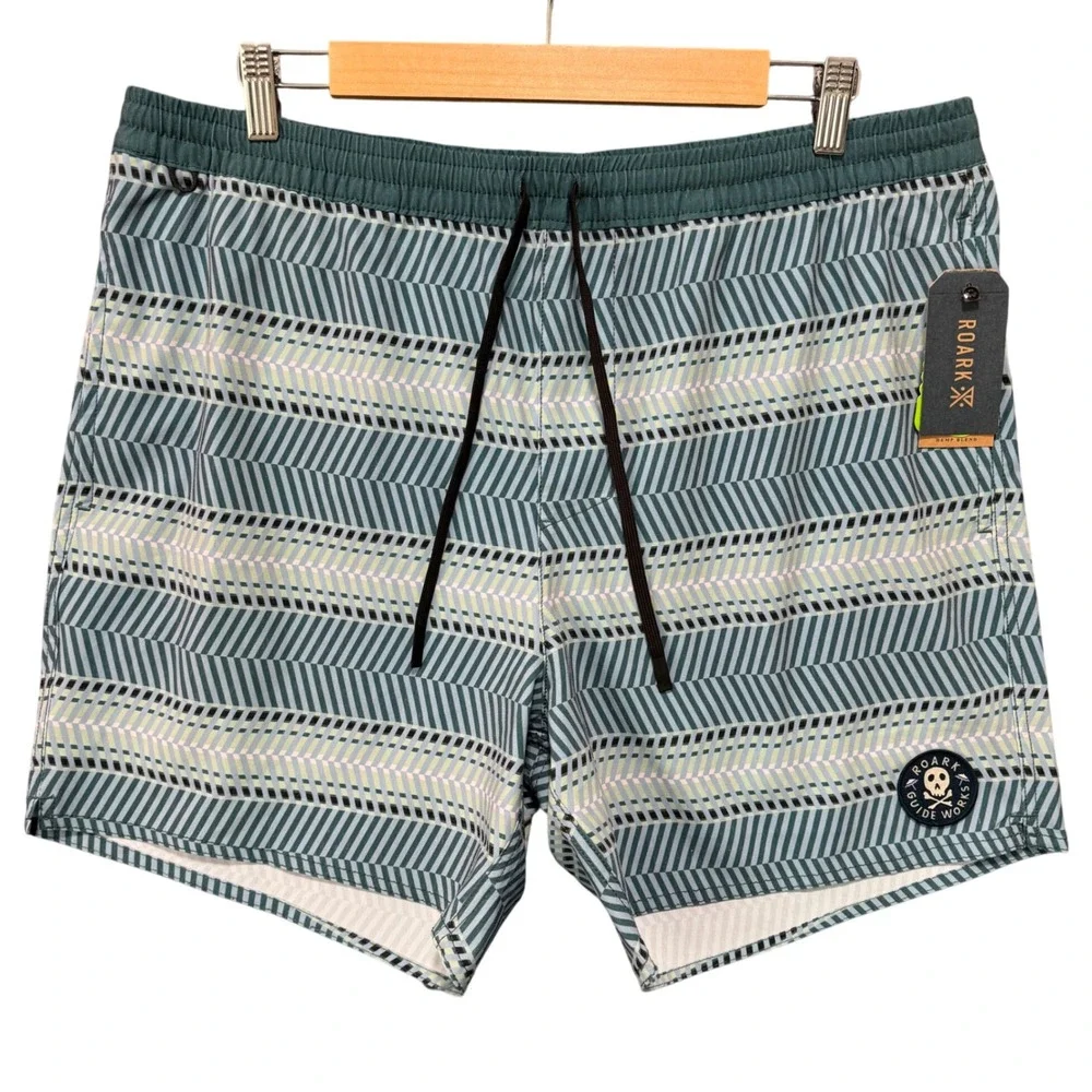 ROARK Mens XL Board Shorts Swim Trunks‎ Hemp Blend Geometric Print Drawstring