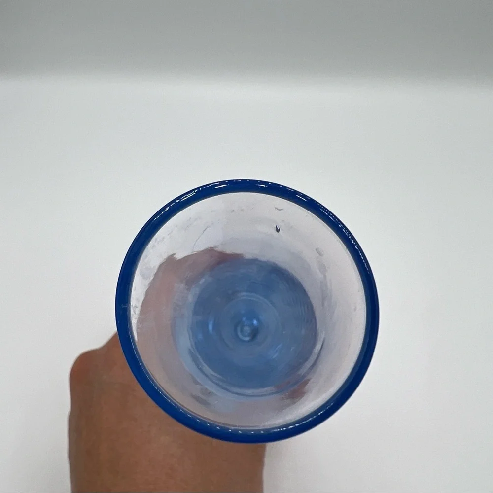 Elegant Controlled Bubble Art Glass Vase Set in Blue‎ and Amber with Flaws