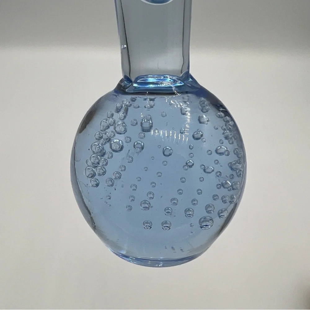 Elegant Controlled Bubble Art Glass Vase Set in Blue‎ and Amber with Flaws