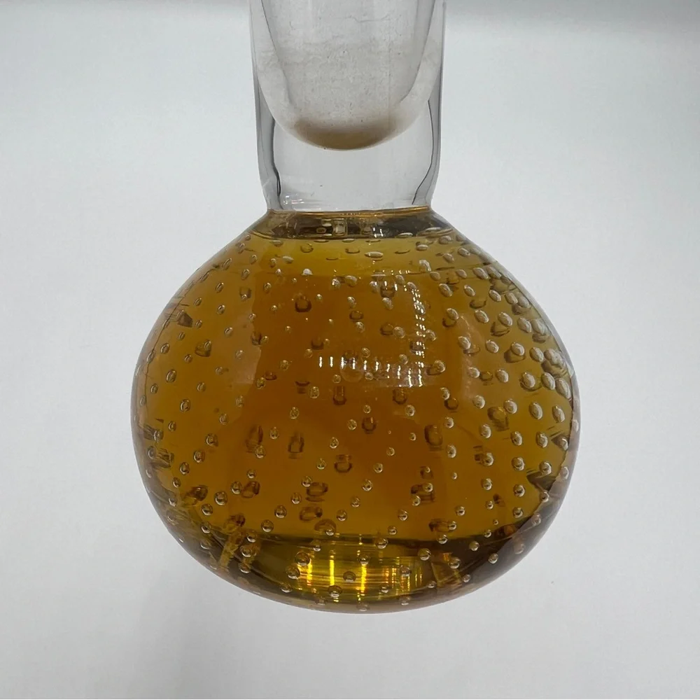 Elegant Controlled Bubble Art Glass Vase Set in Blue‎ and Amber with Flaws