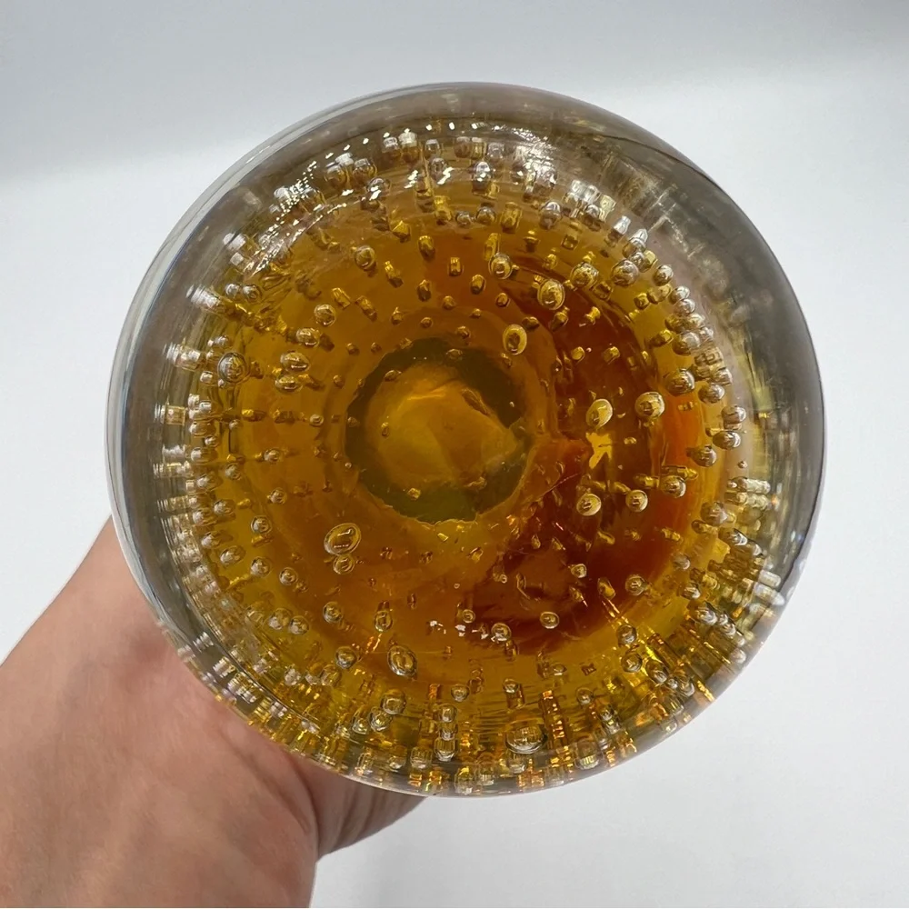 Elegant Controlled Bubble Art Glass Vase Set in Blue‎ and Amber with Flaws