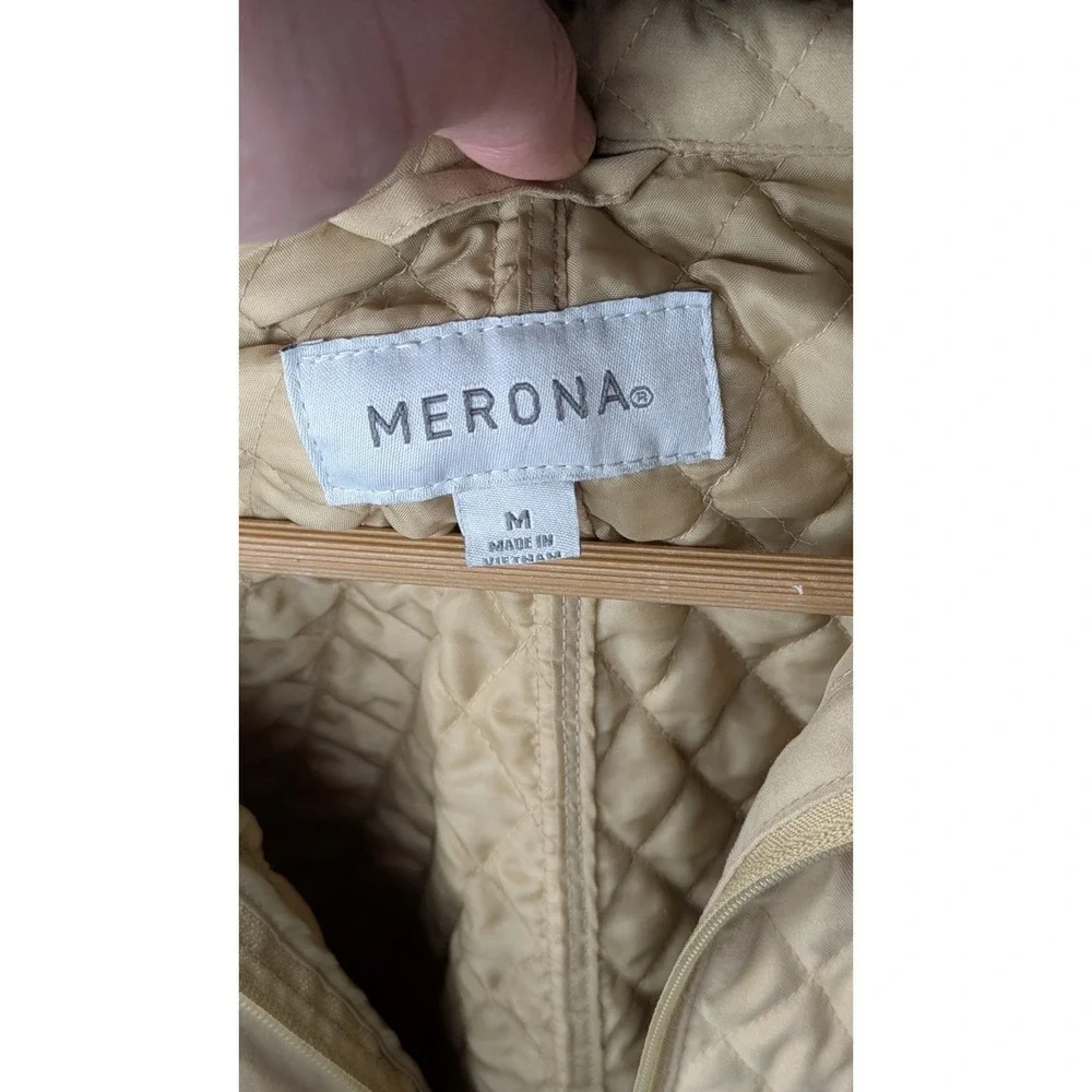 Merona Womens Medium Jacket Lightweight Tan Diamond Quilt Full Zip Snap Buttons