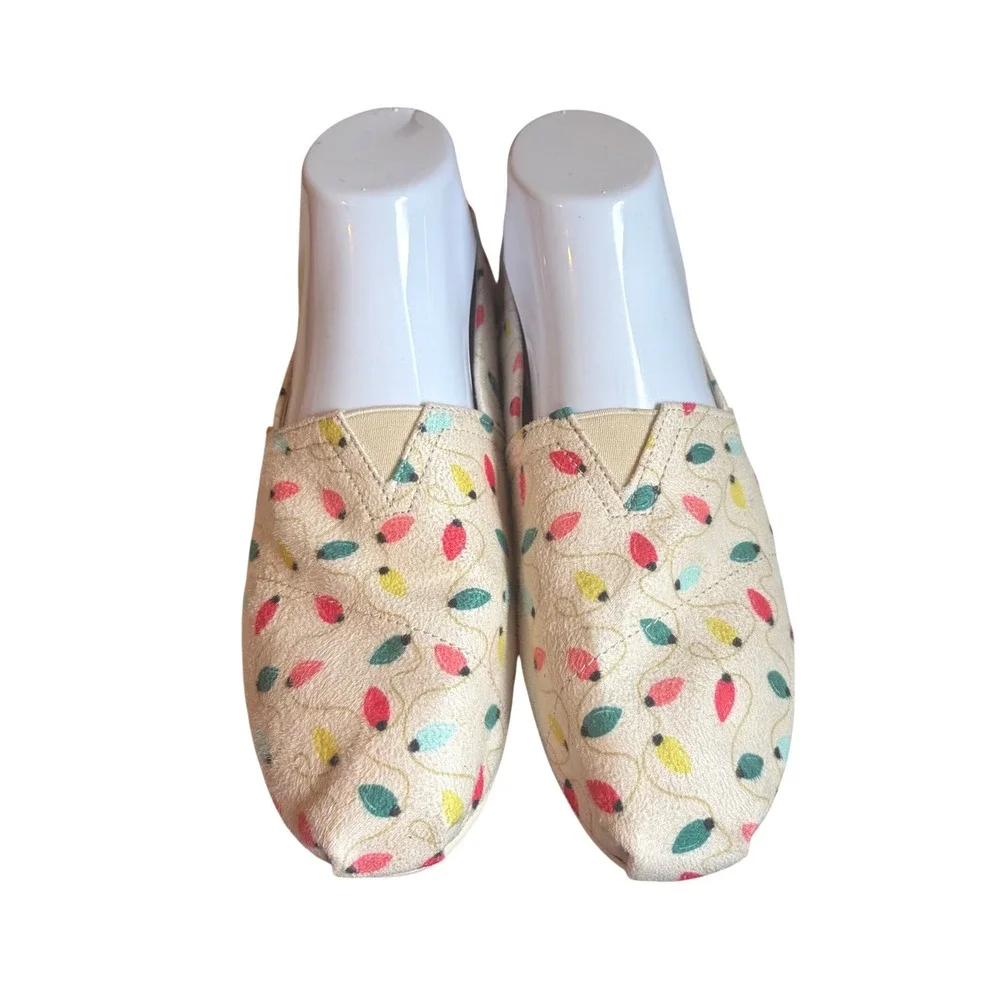 TOMS Women Christmas Lights Alpargata Canvas Slip On Shoes Cream Multi 7.5