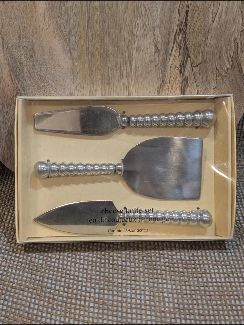 Pier 1 Silver Beaded Handle Cheese Knife Set, New in Box