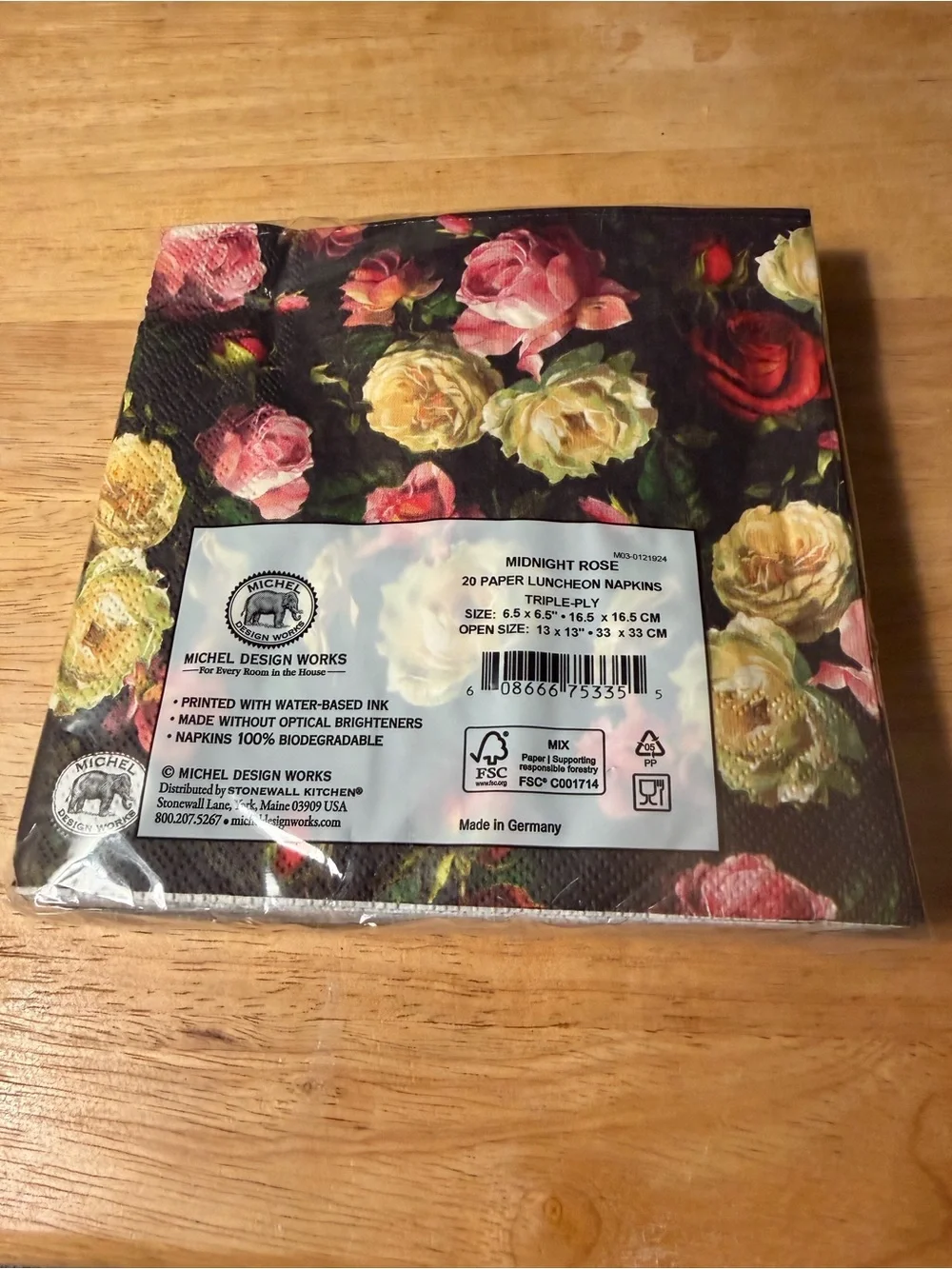 Gift Set of 2 Michel Design Works Paper Midnight Rose Print Napkins & Candle