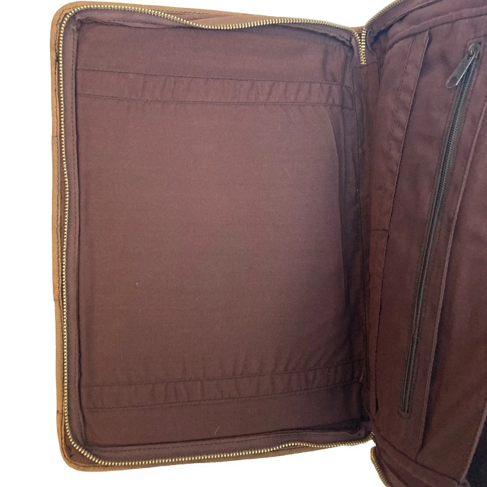 Vtg Woven Leather Zip Around Legal Notepad Folio Folder Organizer Binder Brown