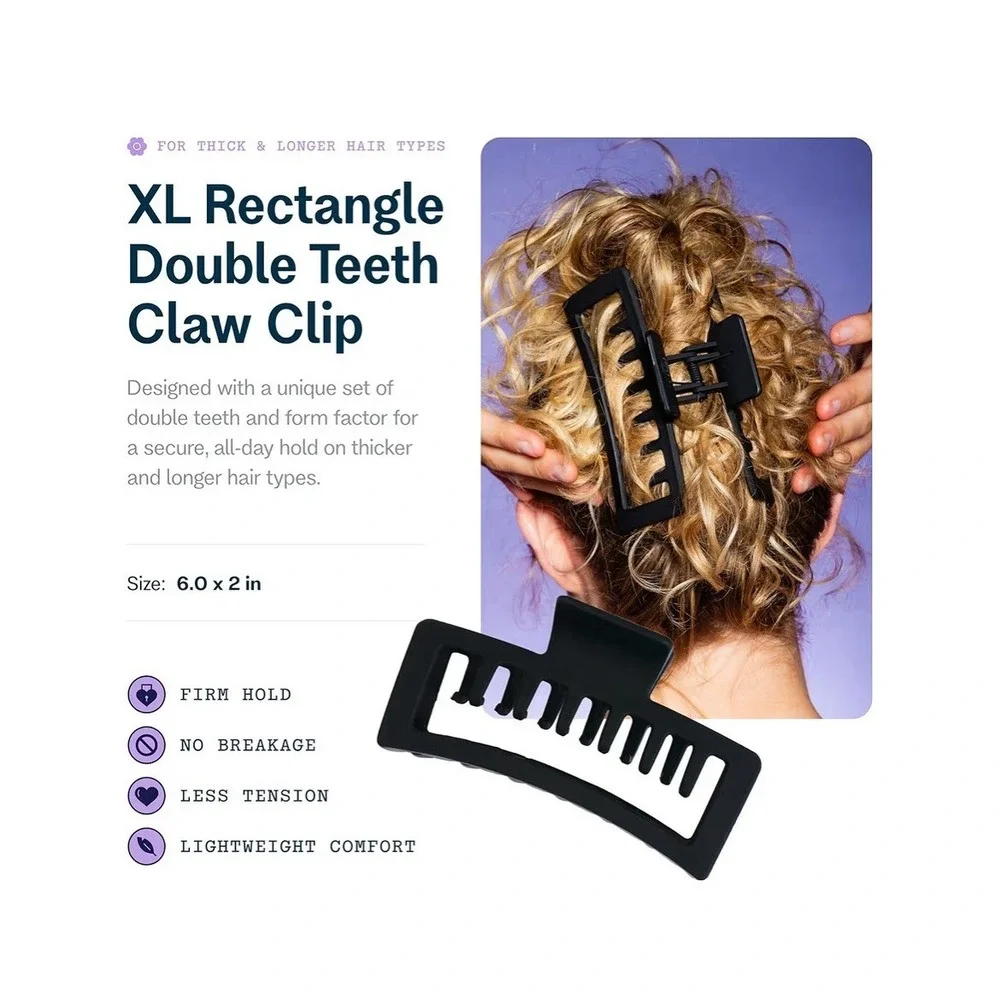 Gimme Beauty XL Rectangle Claw Clip Duo - Hair Clips with Velvet-Like Black