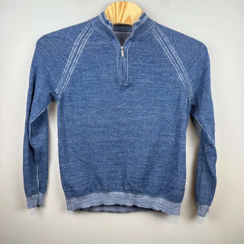 Tommy Bahama Linen Blend Quarter Zip Sweater Mens Reversible Pullover Mock Neck