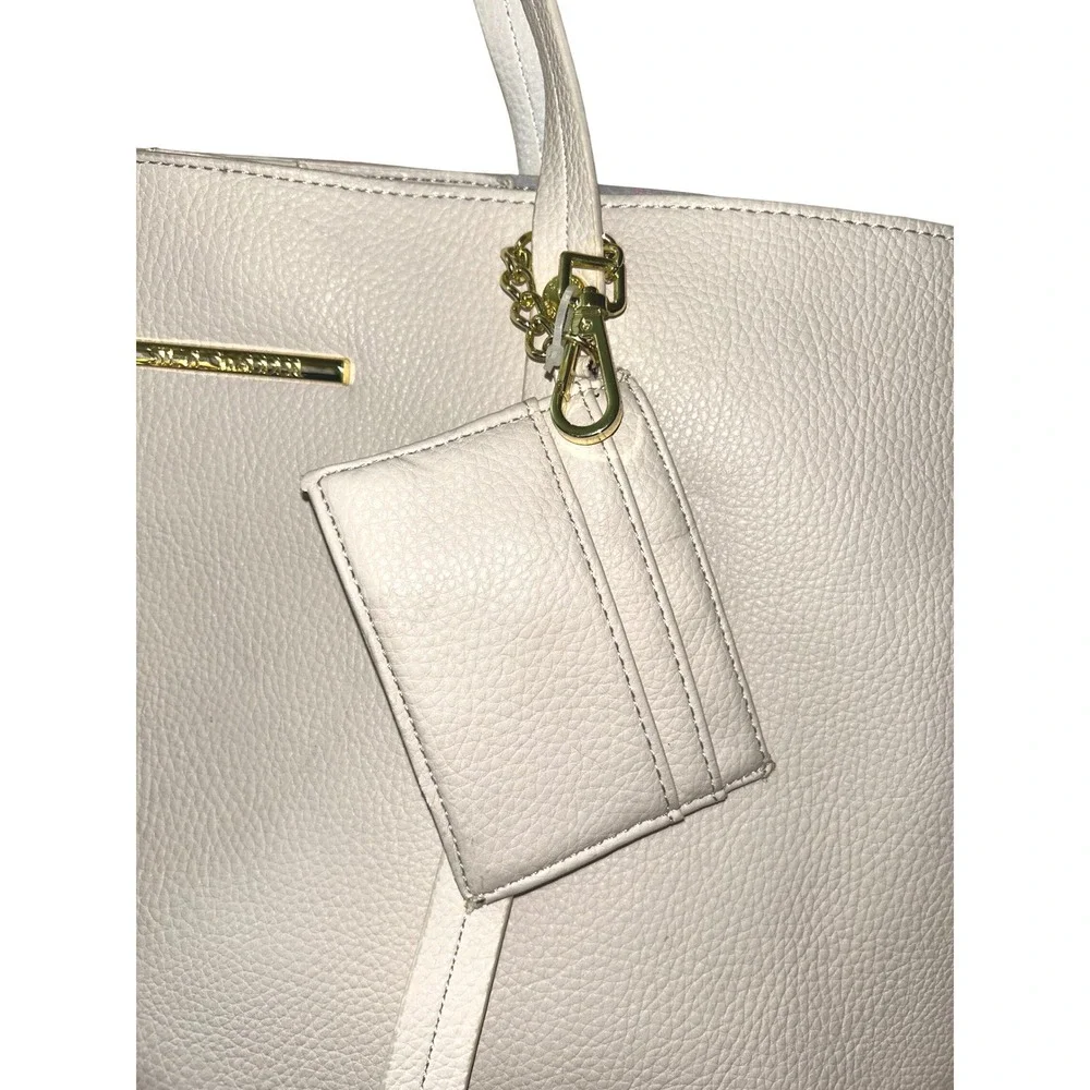 Steve Madden Off‎ White Pebbled Leather Tote Bag Floral Lining with Card Holder