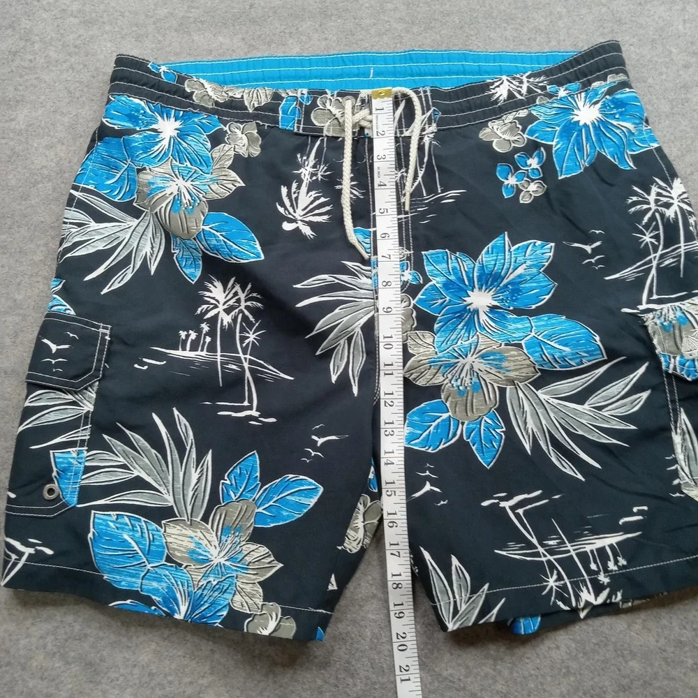 Caribbean Joe Swim Trunks Mens‎ Large Black Blue Floral Board Shorts Mesh Lined