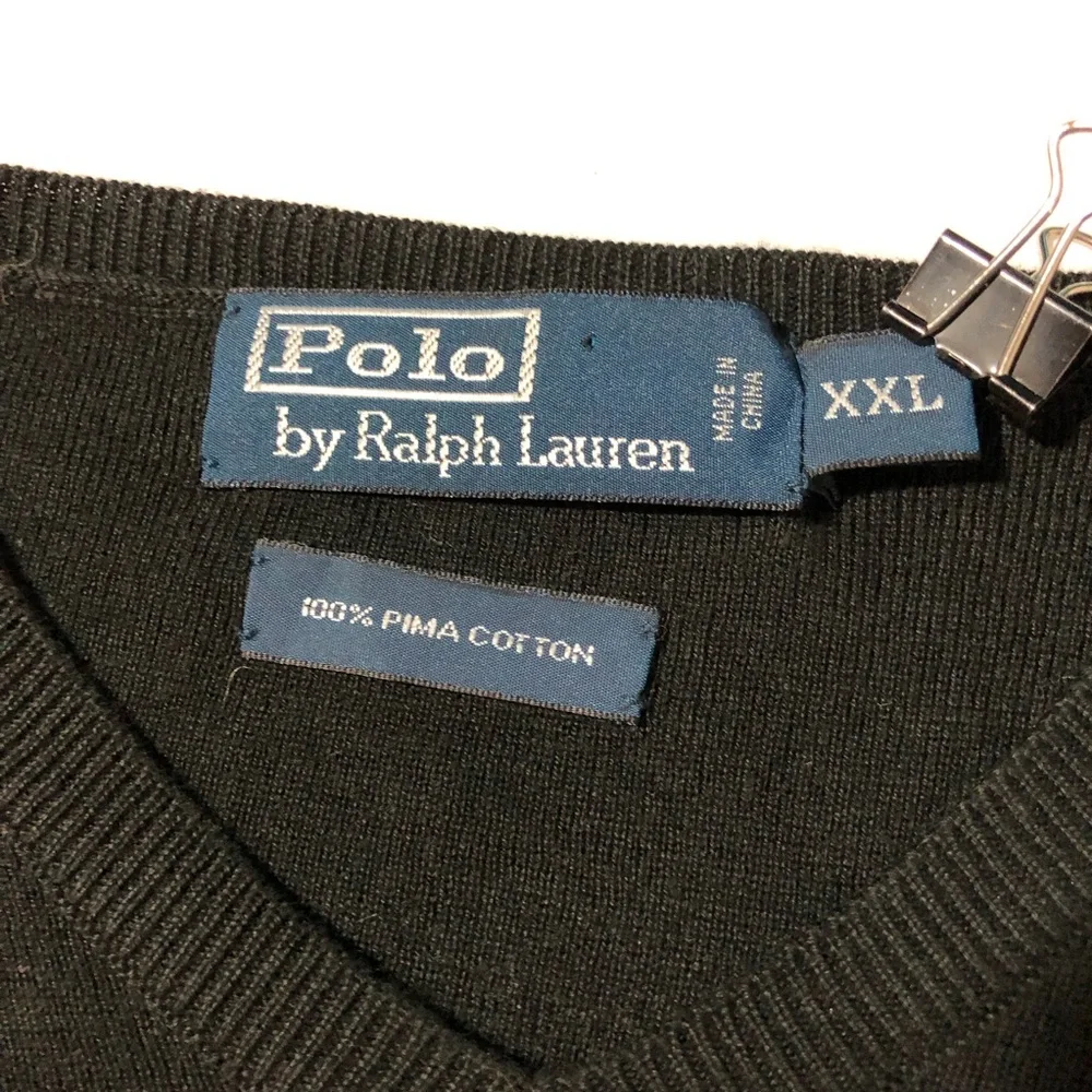 Vtg polo Ralph Lauren black v neck mens xxl pullover sweater pima cotton preppy