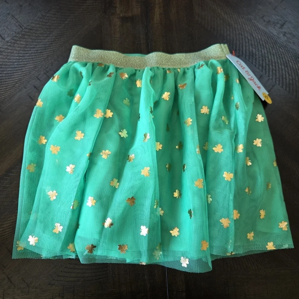 Cat & Jack New Shamrock Green & Gold Tutu Skirt Girls Small (6/7) Dance Dress up
