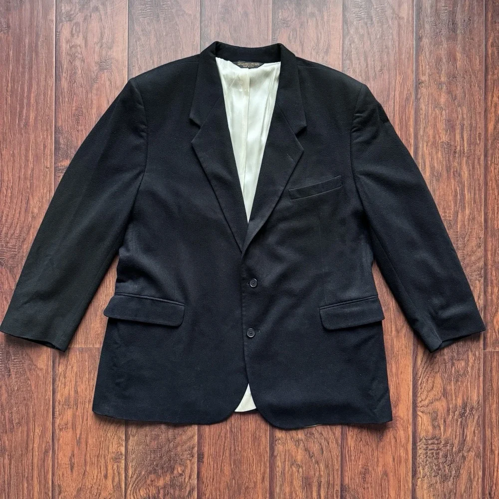 VTG Ashford & Banks 100%‎ Cashmere Blazer Black Mens 50R Made In USA Luxury