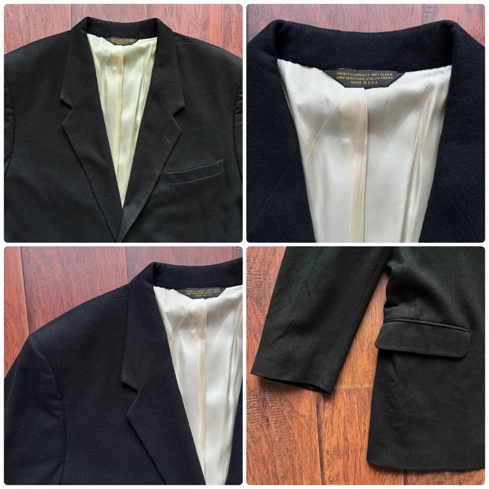 VTG Ashford & Banks 100%‎ Cashmere Blazer Black Mens 50R Made In USA Luxury