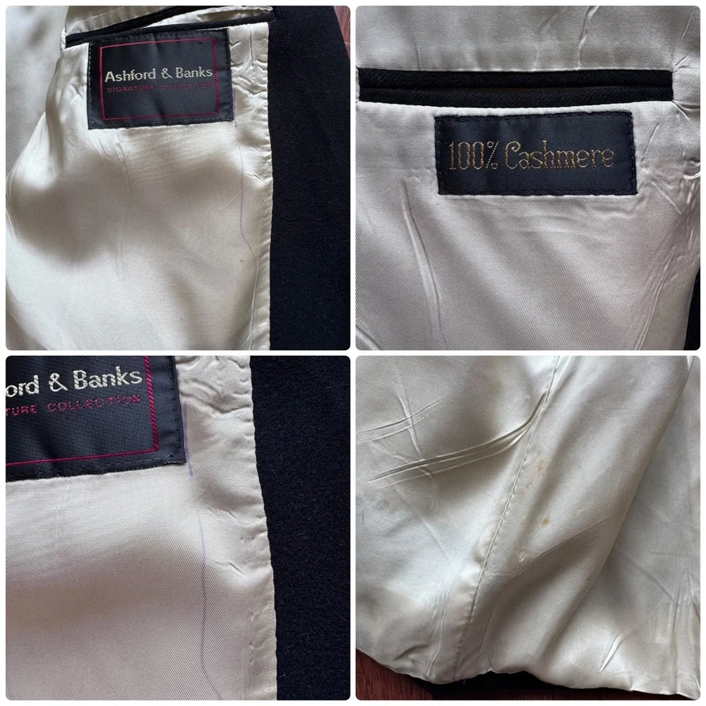 VTG Ashford & Banks 100%‎ Cashmere Blazer Black Mens 50R Made In USA Luxury