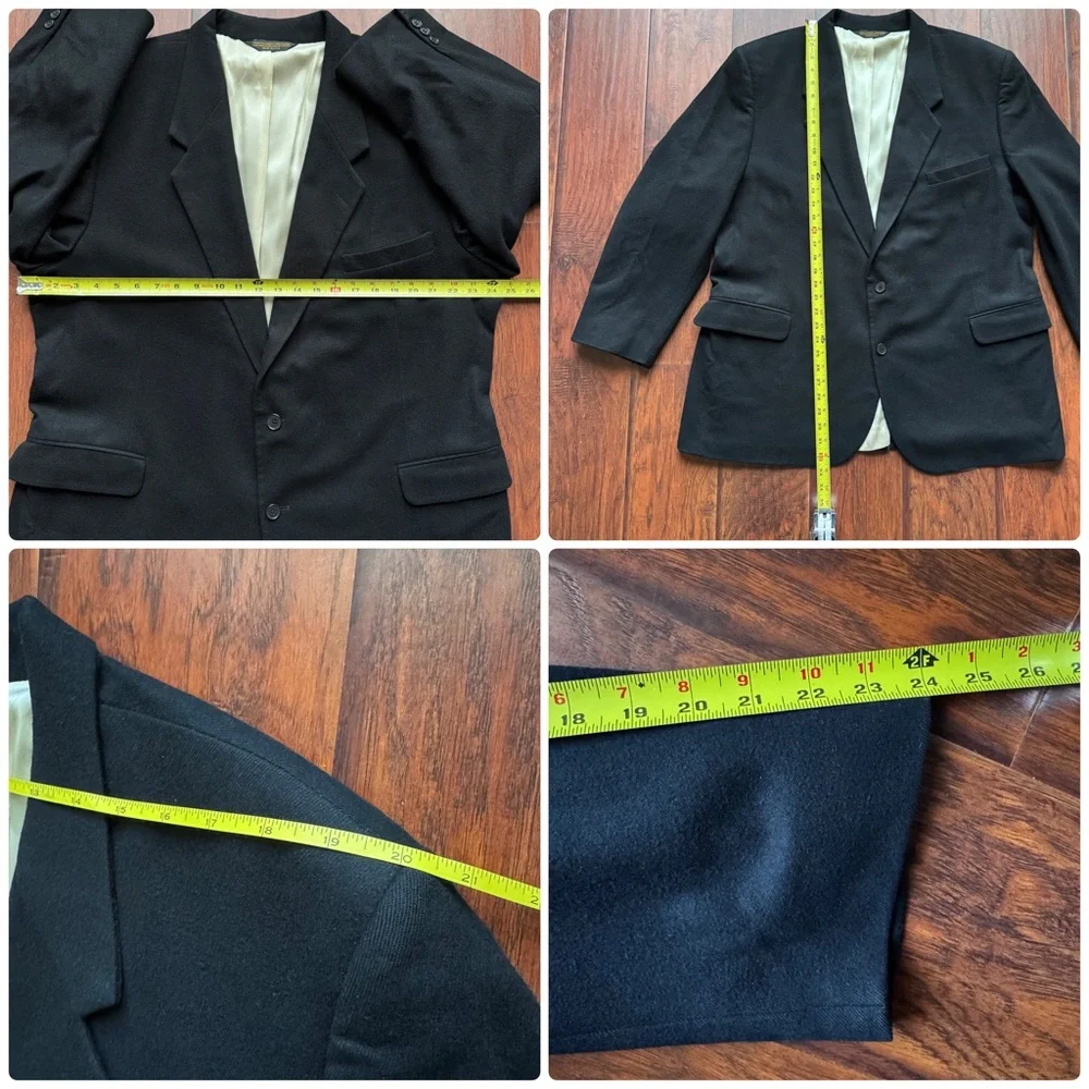 VTG Ashford & Banks 100%‎ Cashmere Blazer Black Mens 50R Made In USA Luxury