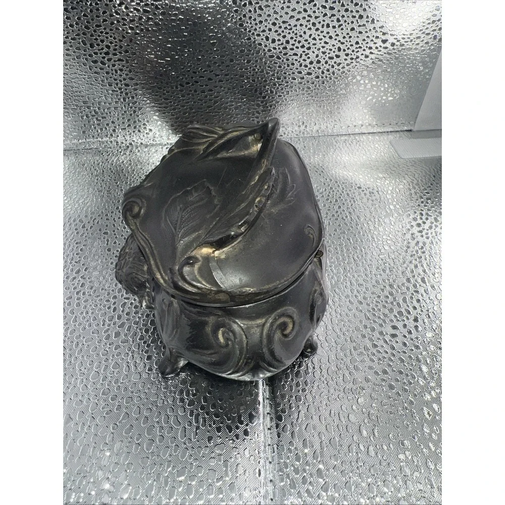 Antique Art Nouveau jewelry casket trinket box‎ heavy floral #122 4.5