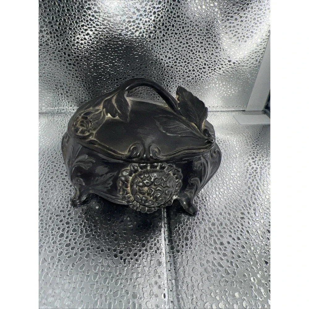 Antique Art Nouveau jewelry casket trinket box‎ heavy floral #122 4.5