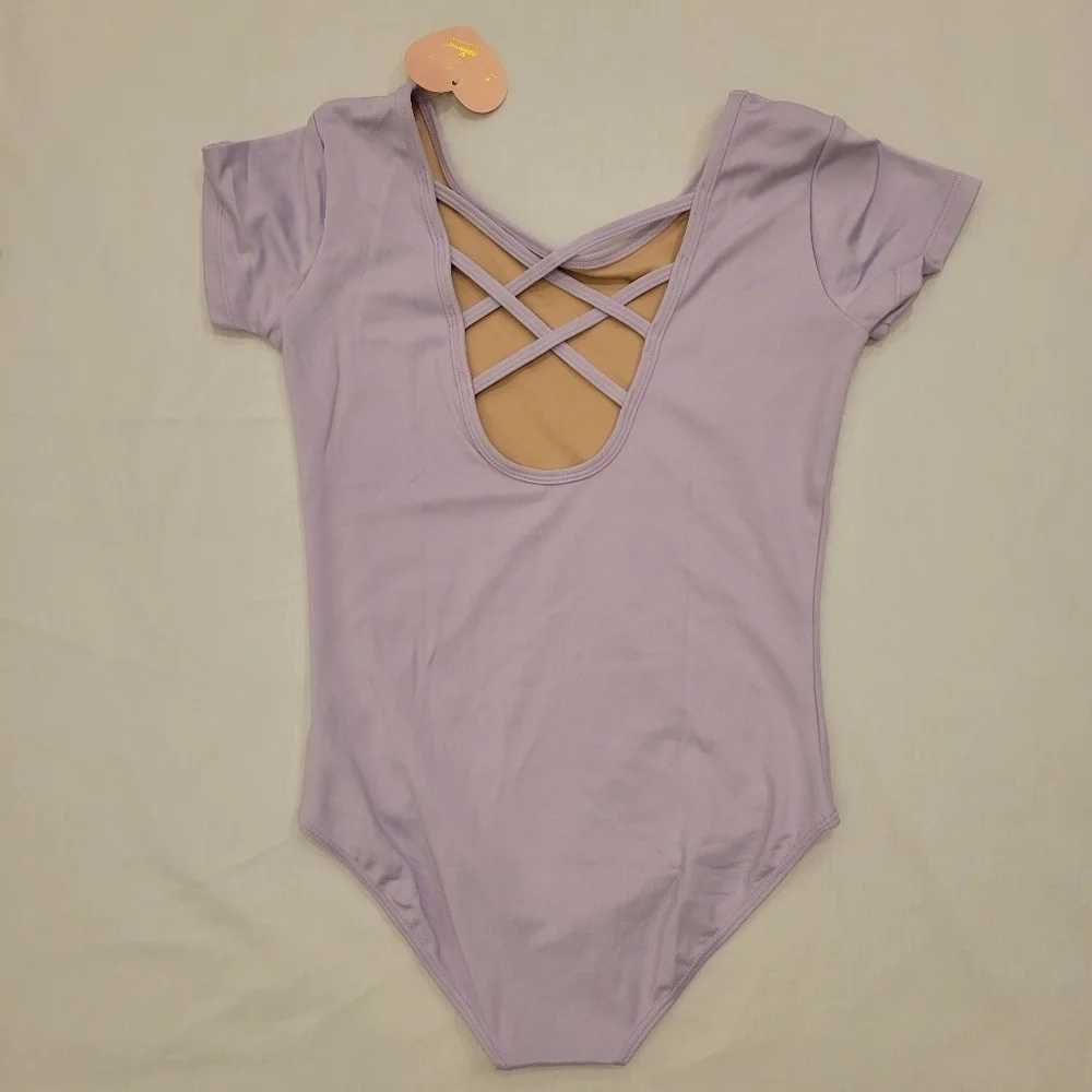 MdnMd Dance Gymnastic Leotard short Sleeve crisscross back size XL