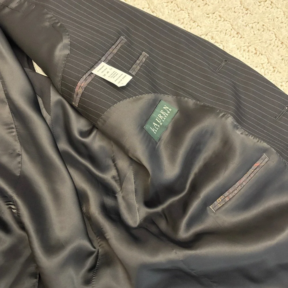 Ralph Lauren‎ Pinstripe Suit Set Wool 2-Button Blazer 48 L Pants 36x32.5 MINT