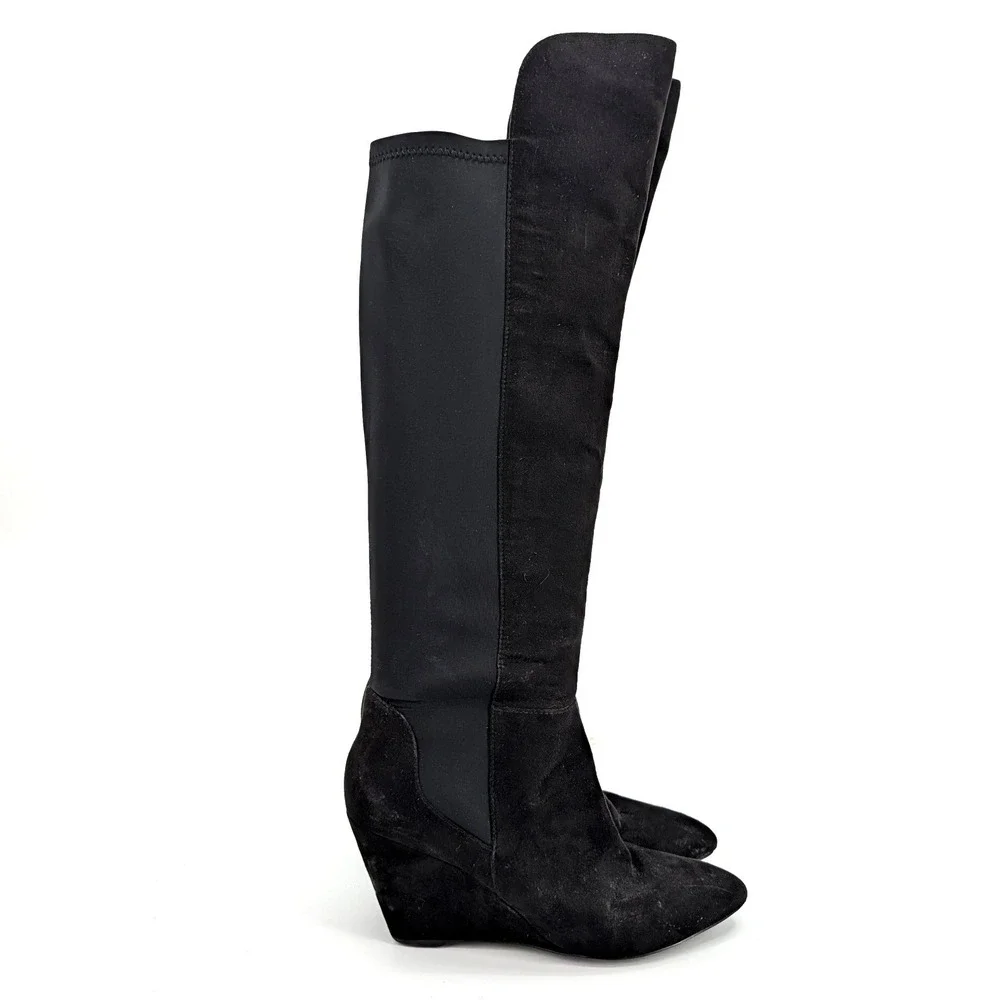 Charles David Womens‎ Black Suede Stretch Over The Knee Wedge Boots 7.5