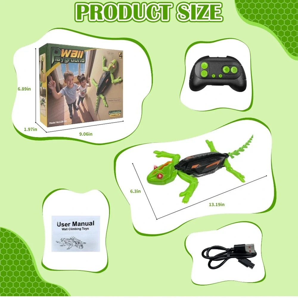 Wall Climbing Gecko/ Chameleon with LED Lights Eyes, Green