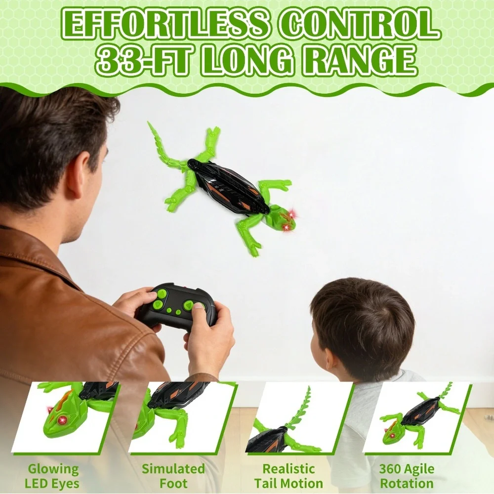 Wall Climbing Gecko/ Chameleon with LED Lights Eyes, Green