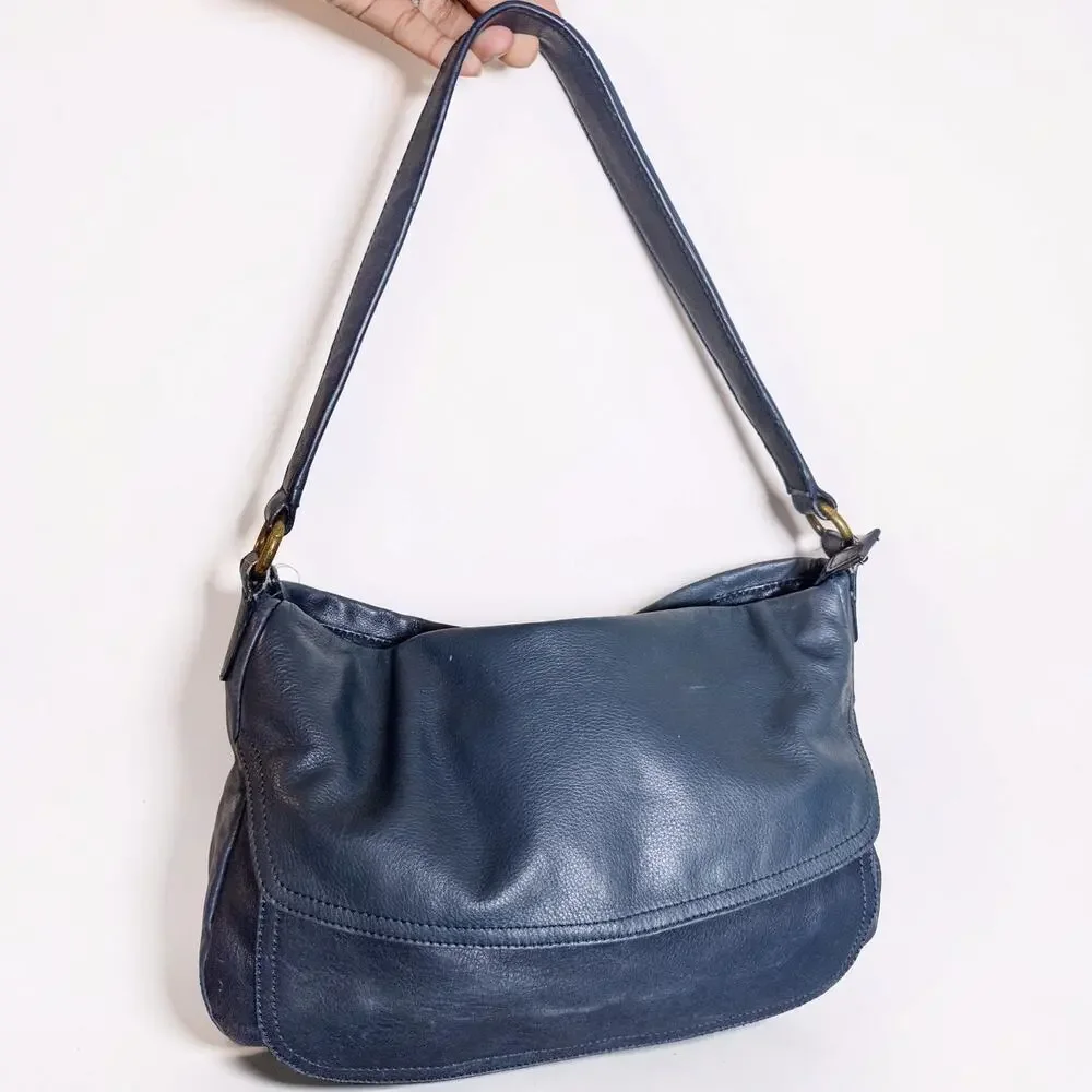 Y2K St Johns Bay Navy Leather Shoulder Bag Hobo Purse