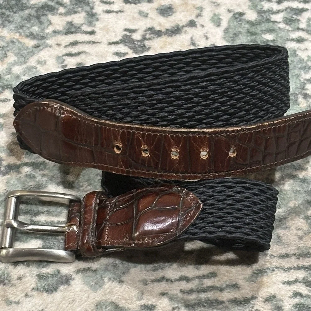 Vintage Crookhorn Belt Brown Croc Woven Black USA Size 40
