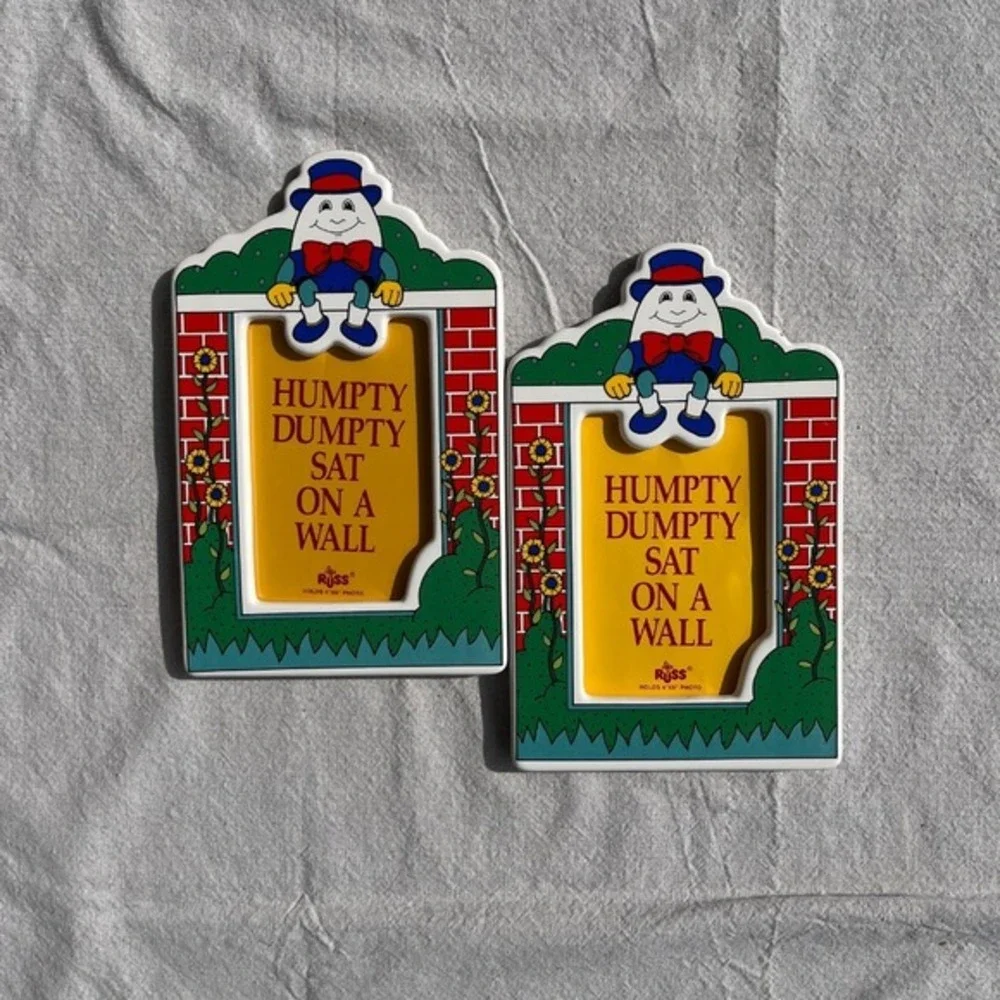 Vtg‎ RUSS Humpty Dumpty Free Standing 4x6 Picture Frames Primary colors