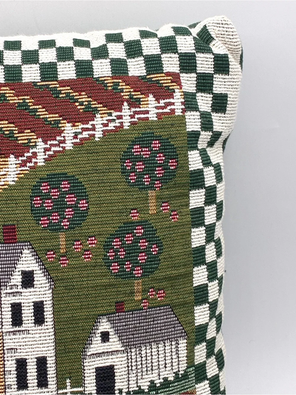 Vintage Farm Scene Tapestry Pillow Apple Orchard Cow USA Made