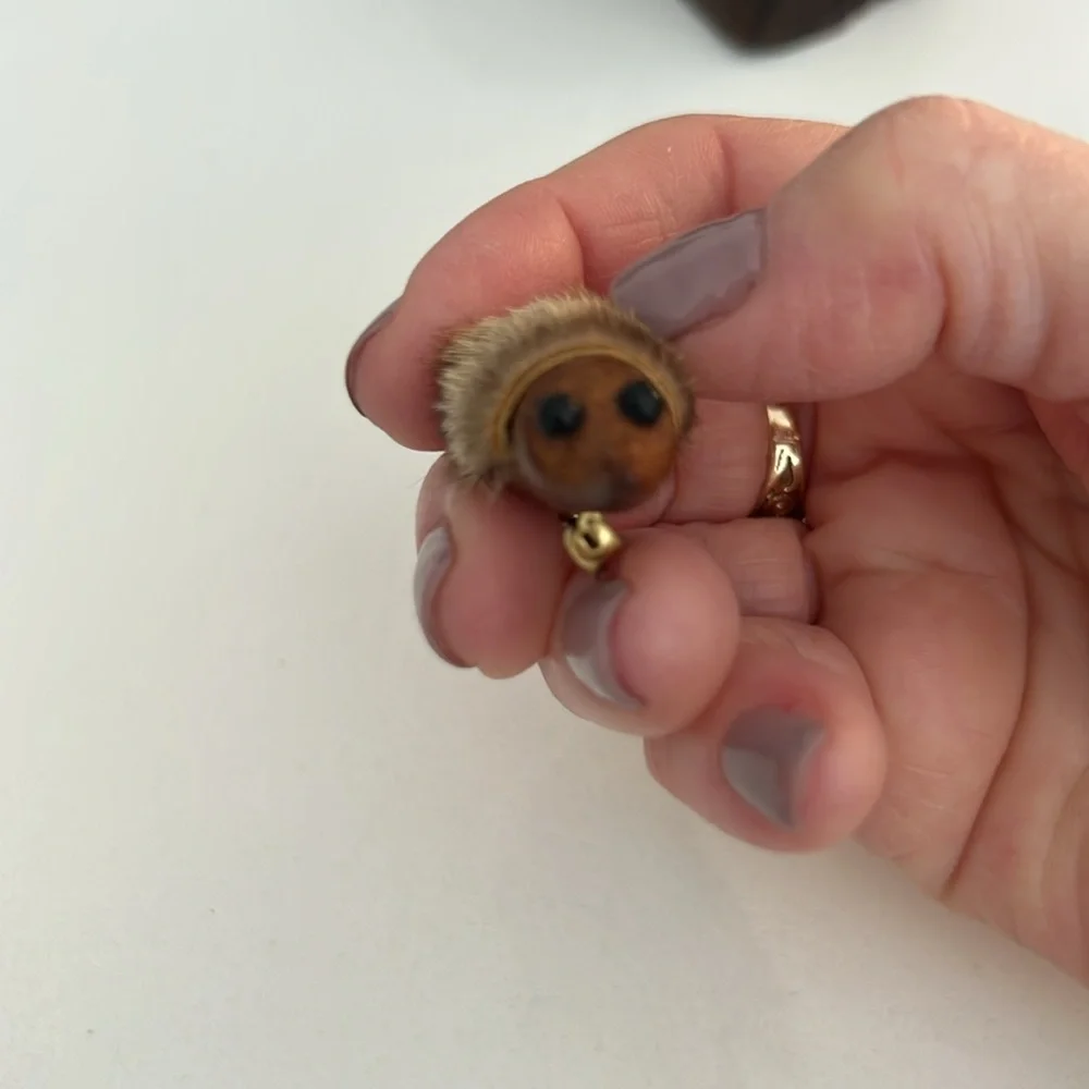 VTG 50s Danish Teak Wood and Fur Hedgehog Brooch Pin MCM Denmark Animal