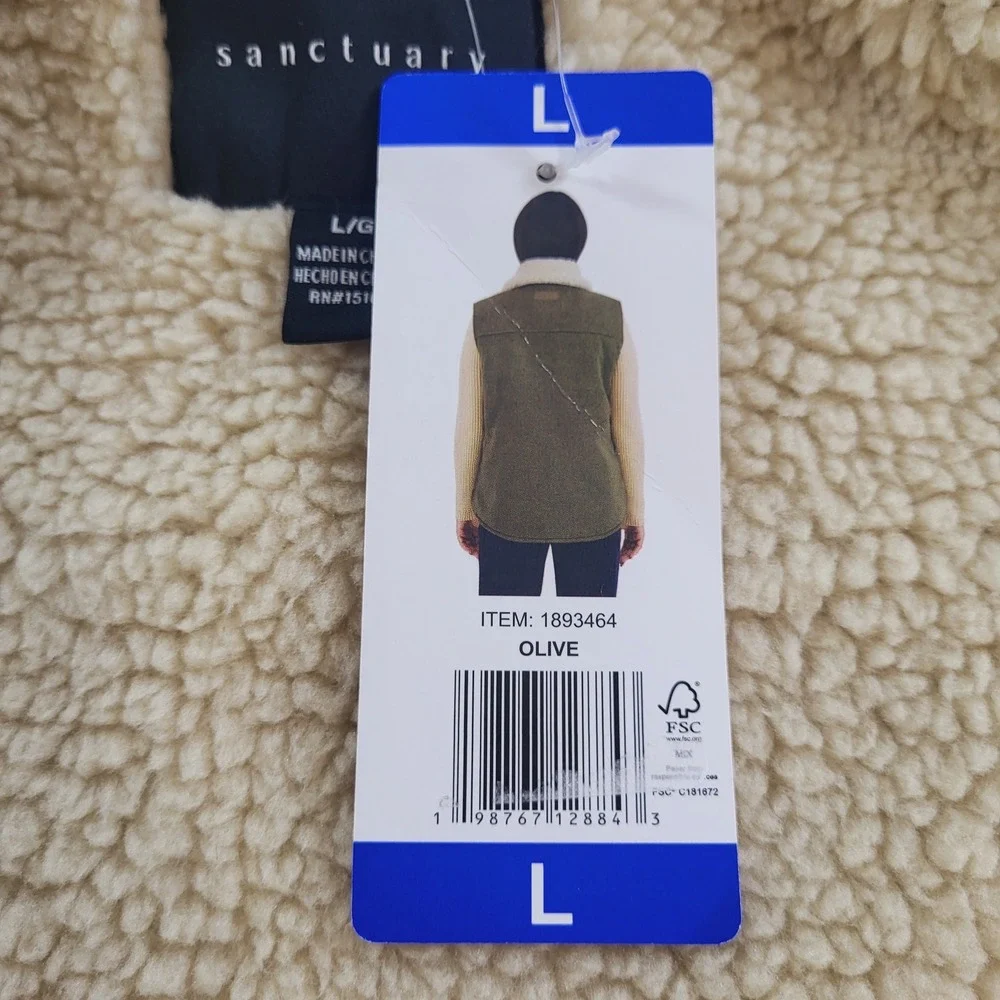 Sanctuary Womens Olive Green Wool Blend Faux Fur Lined Sherpa Vest Large 1893464