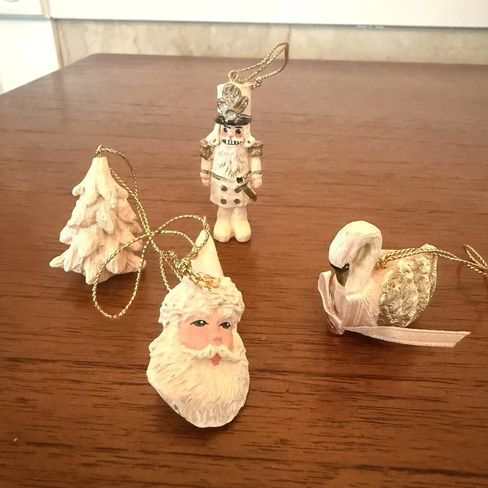 Christmas Ornaments, Tree, Santa,‎ Swan, Nutcracker Ceramic Ivory Color Elegant