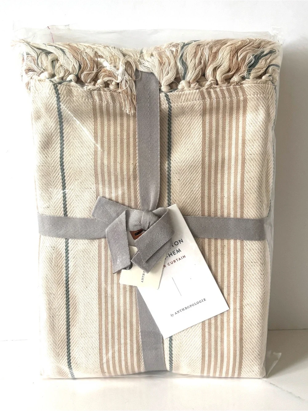 NEW Anthropologie Louie Shower Curtain Cotton Linen Tassel Hem 72” NWT Cream